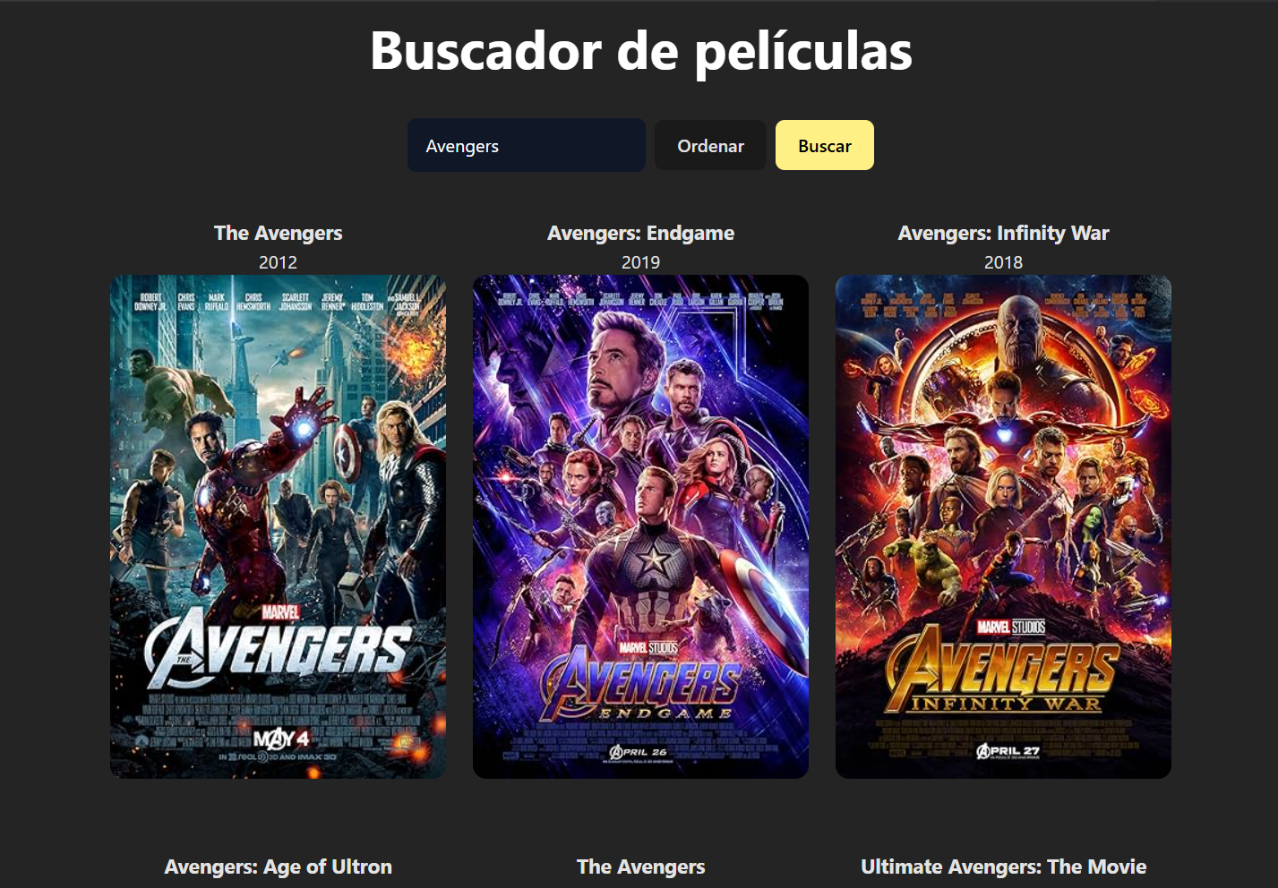 Vista previa del proyecto - Buscador de películas